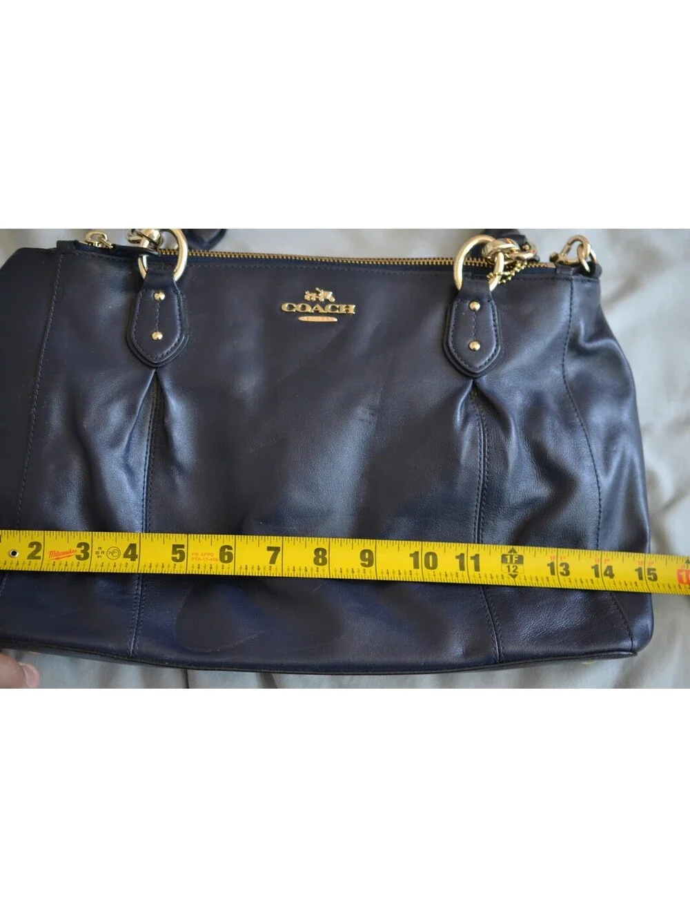 Coach Kristin Navy Leather Triple Zip Satchel Shoulder Bag Gold Hardware